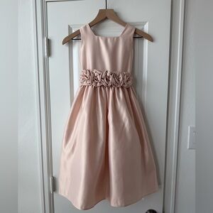 Charming Blush Kids Dress with Rosette Waistband